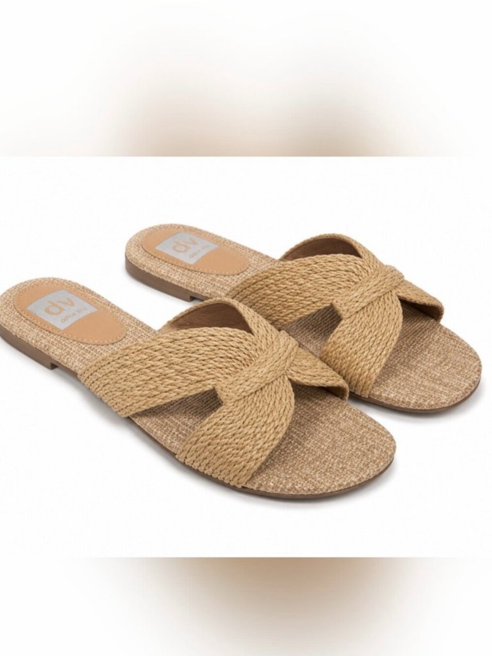 DV Dolce Vita Geeya Raffia Criss Cross Strap Slide Sandals